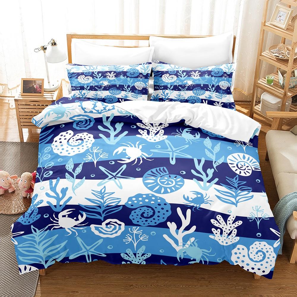 

Soothing Underwater Theme Bedding Set 3D Print Quilt Cover Set 3PCS Soft Blue Mint Green Kids Sea Creatures Decor Home Suitable US Twin(172x218cm)