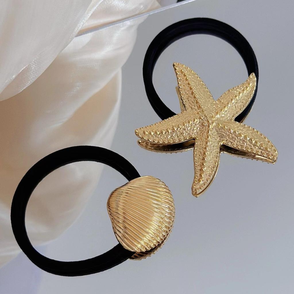 Beach Wind Golden Starfish Exaggerated Fashion Hair Rope Geometric Advanced Pentagram Hair Rope