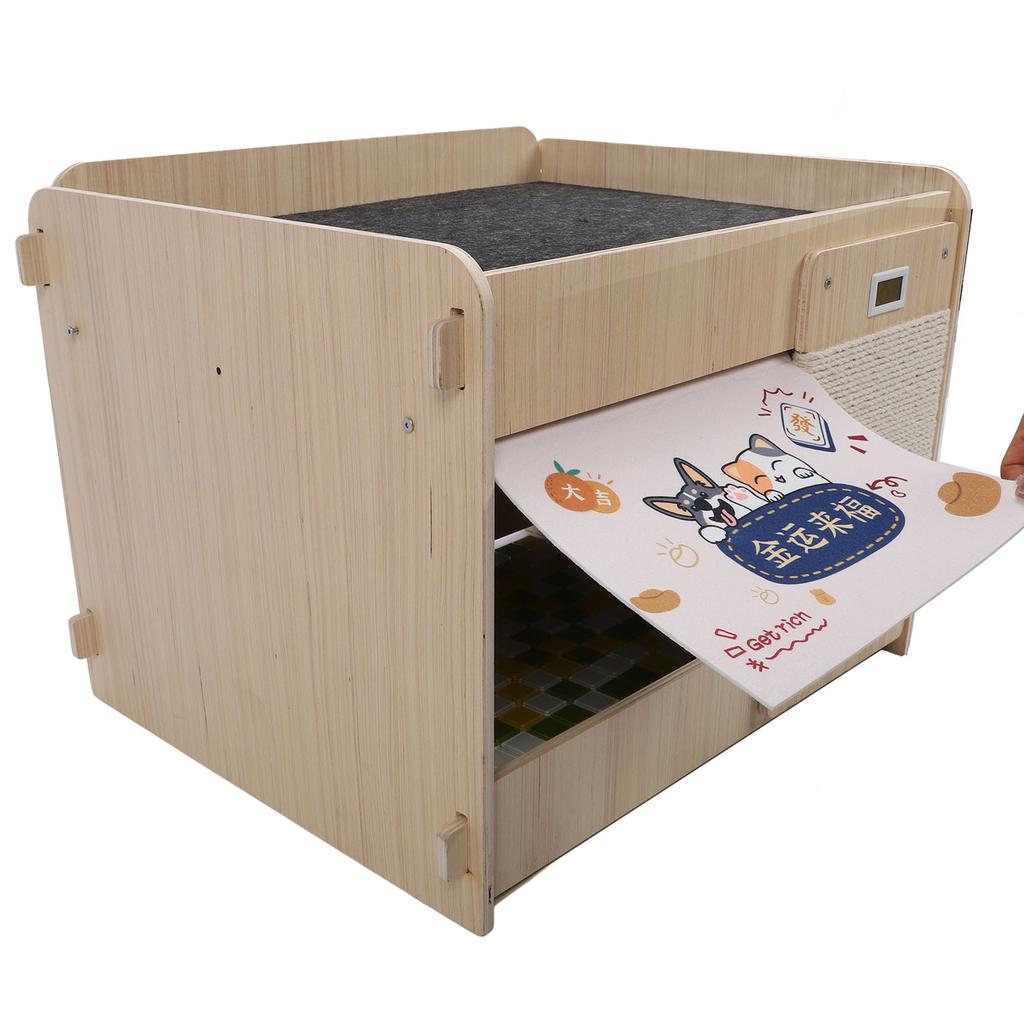 Cooling Cat House Wooden LCD Temperature Display Outside Feral Cat Shelter with Crystal Ice Mat for
