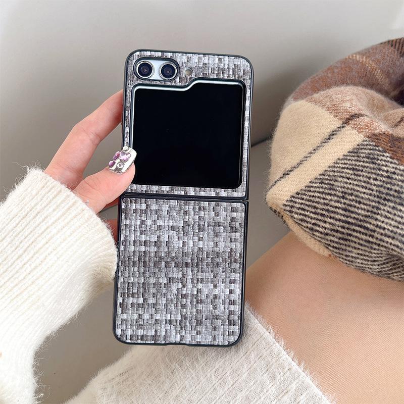 

Findn3Flip Flip Folding Screen Mobile Phone Case for Samsung Zflip5 Woven Texture Zflod4 Hard Simple For Huawei Pocket2