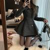 Womens Polka Dot Blazer Dress Long Sleeve A-line Skirt Double Breasted Waist Slim Short