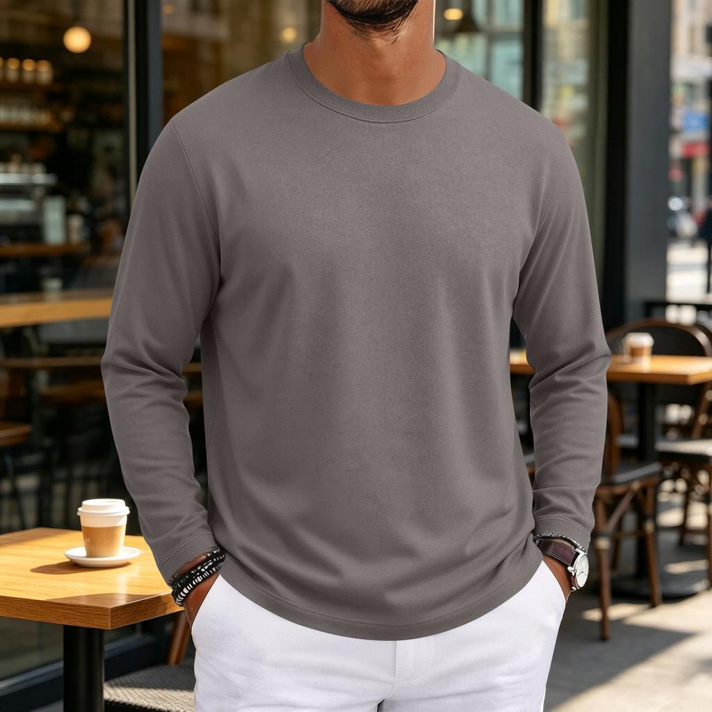 T-shirt da uomo a maniche lunghe con scollo morbido per uso casual quotidiano