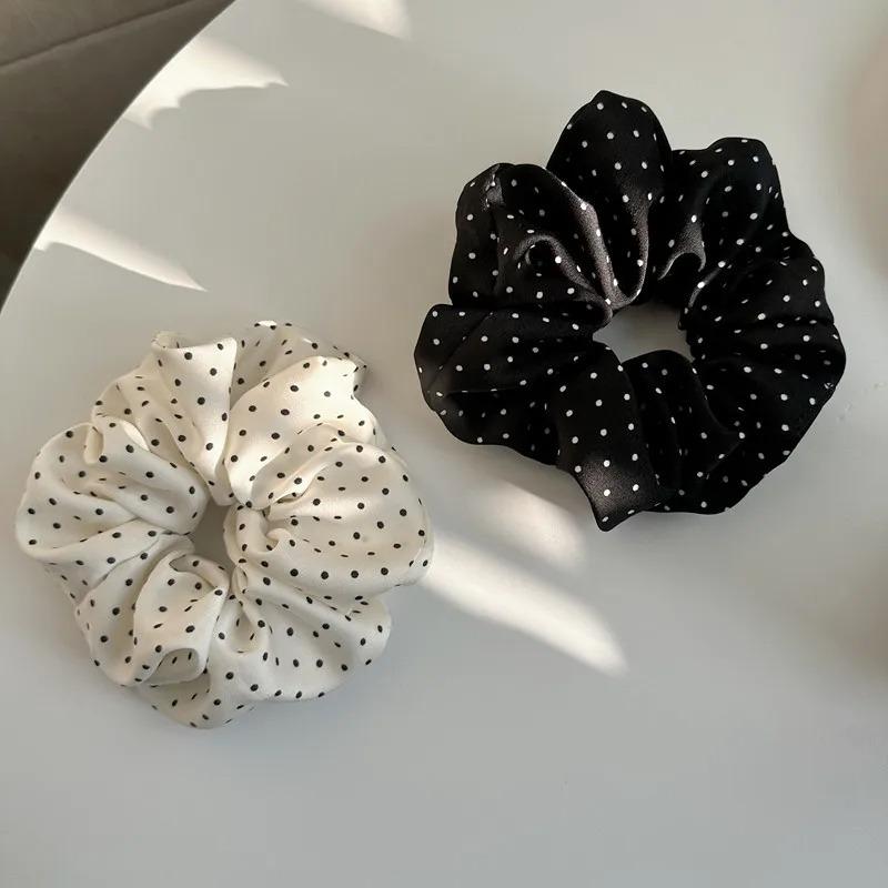Mode Coréenne Points Satin Scrunchies Pour Femmes Blancs Grands Élastiques Cheveux Soie Attache Cheveux Filles Noir Support Queue de Cheval Corde à Cheveux