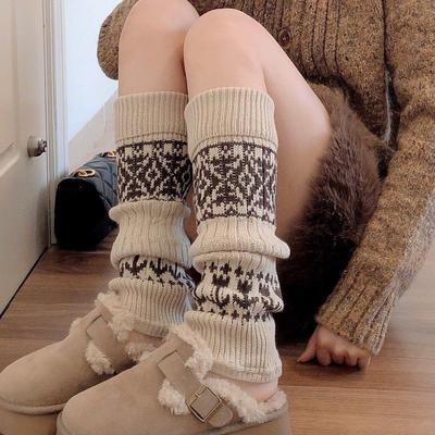 Knitted Mid-Leg Socks, American Vintage Sock Covers, Maillard Contrasting Warm Casual With Shoes And Boots, Stacked Socks