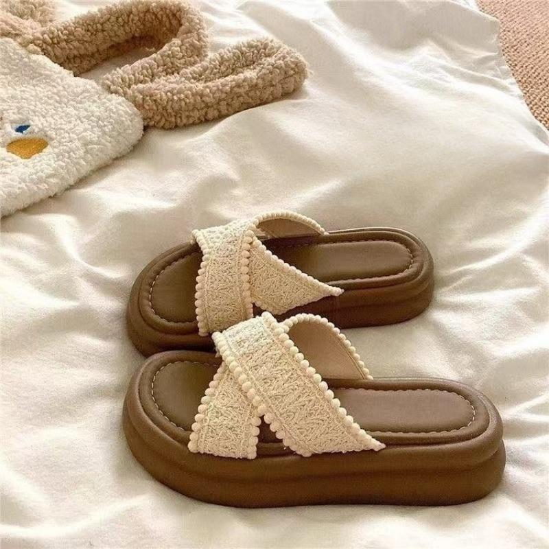 

Новый стиль пляжные шлепанцы для женщин, носящих обувь на толстой подошве 40 бежевый