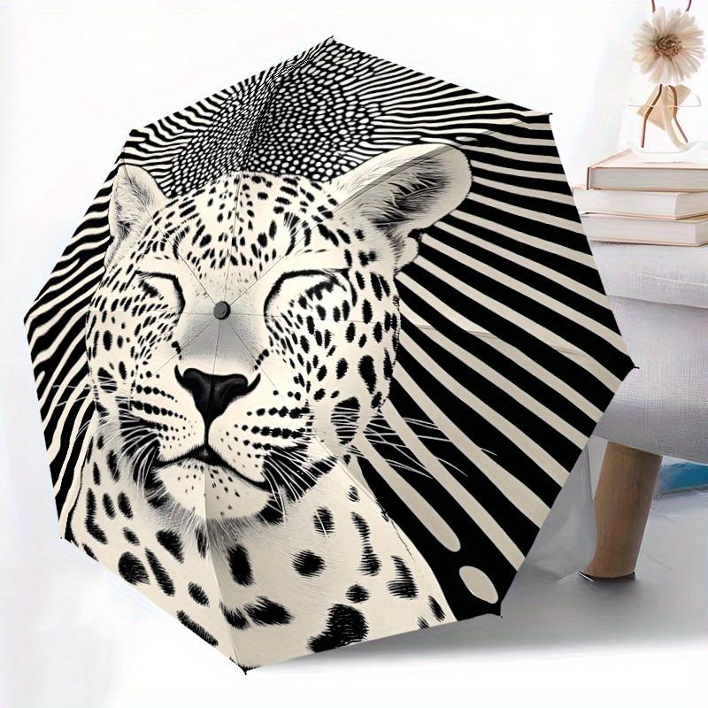 1pc Leopard Print Automatic Open/close Folding Compact Umbrella, 8-Rib Sturdy Canopy, Lightweight Portable, Everyday Use, Gift, Outdoor Umbrella, Trav