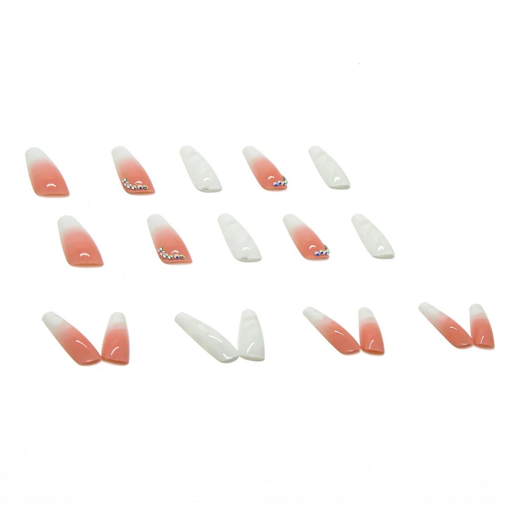 White Gradient Rhinestone Press-On Nails with Removable Stickers - No Filing Needed