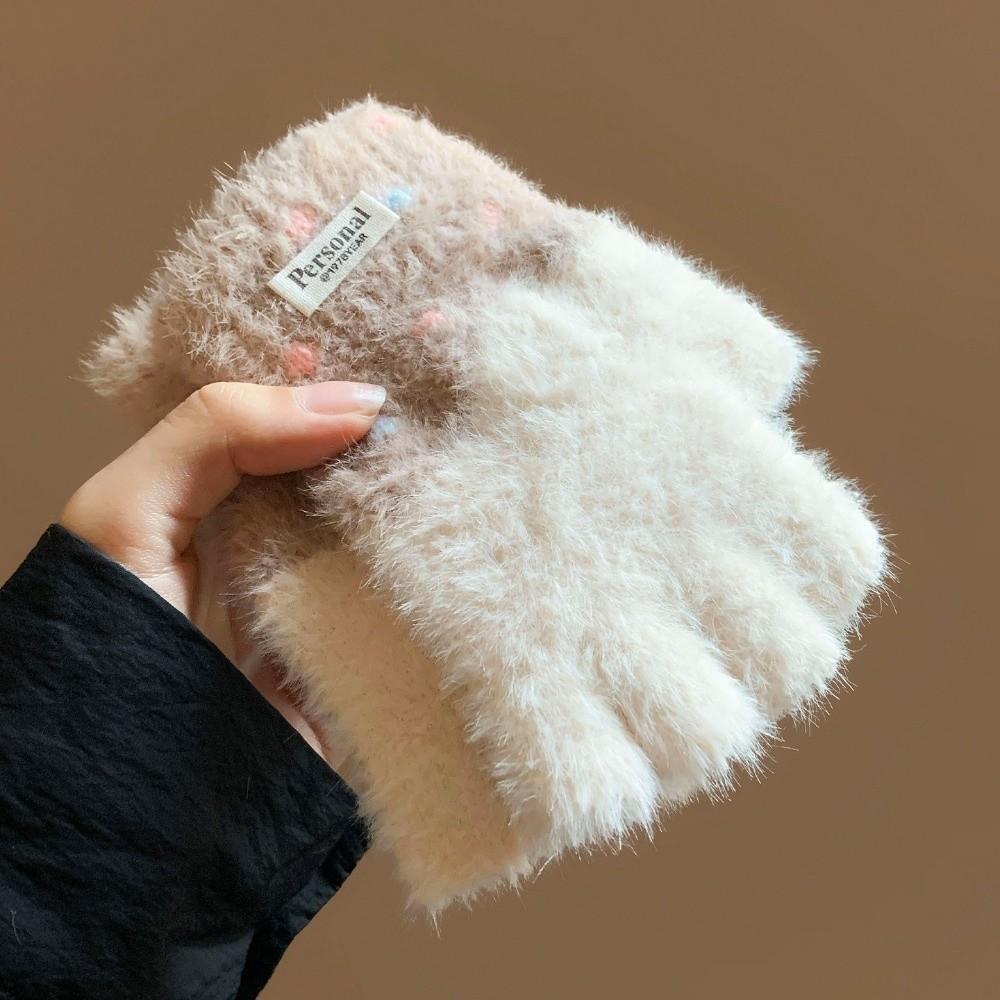 Polyester Plush Knitted Gloves Thick Warm Winter Gloves Soft Half Finger Gloves  Girls