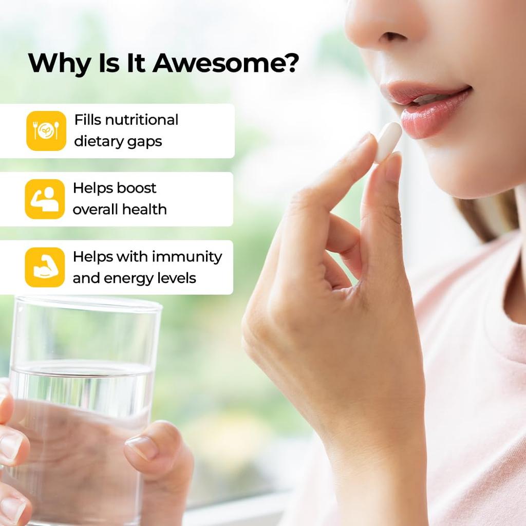 PharmEasy Advanced Multivitamin for Men and Women with Vitamins and Minerals, Zinc, Calcium, Vitamin C, Vitamin D2, and Antioxidants, for Immunit