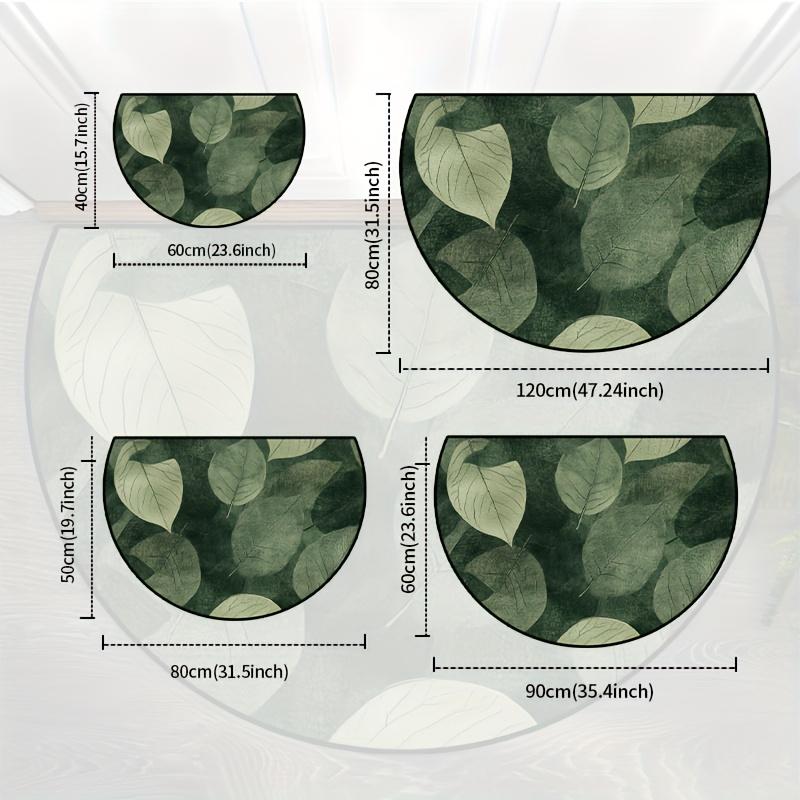 1Pcs Green Leaf Print Semi Circle Welcome Doormat Non-Slip for Outdoor Patio Porch Kitchen Bathroom Entryway Floor Mat