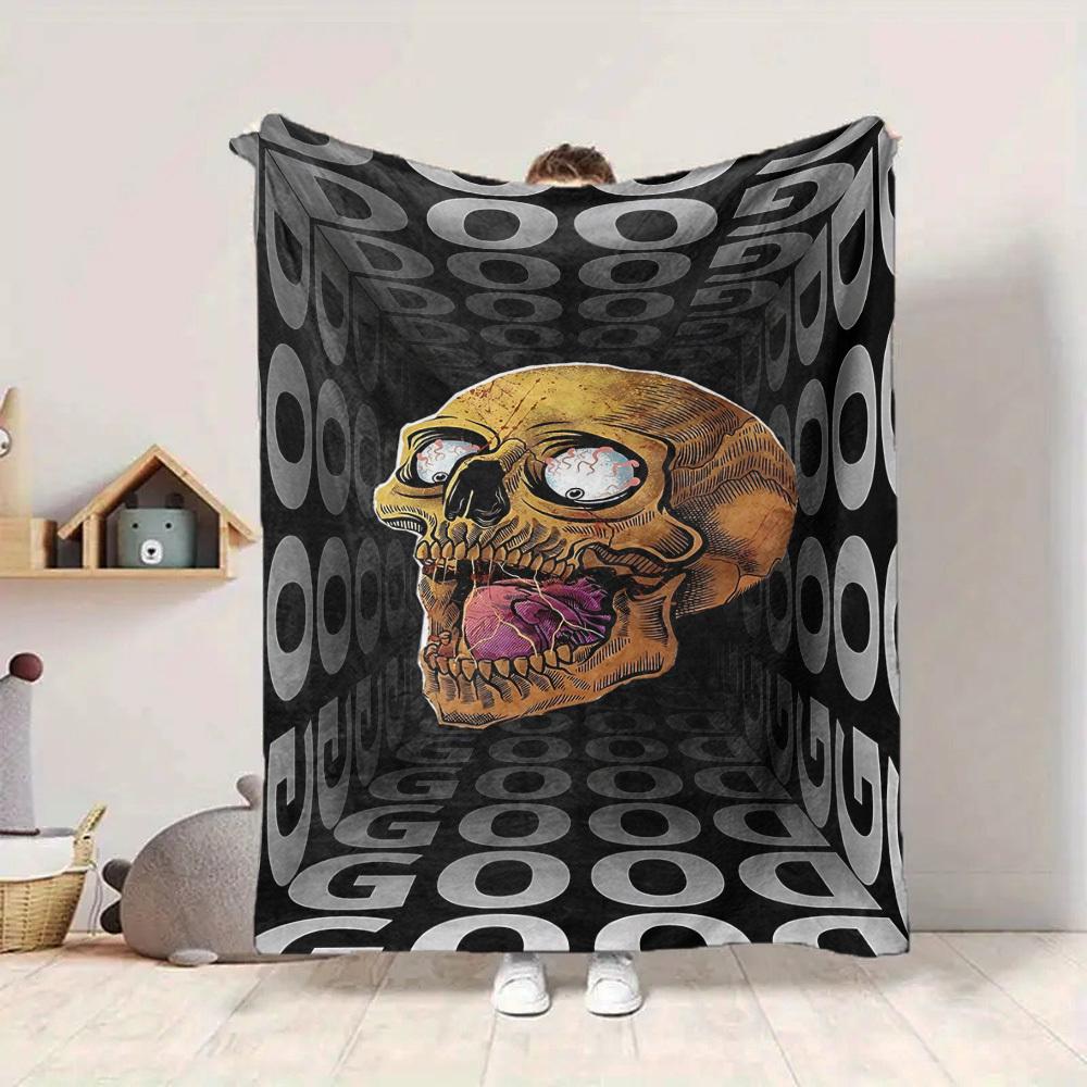 1pc Skull Artwork Blanket, Lightweight Flannel Throw For Sofa, Bed, Travel, Camping, Livingroom, Office, Couch, Chair