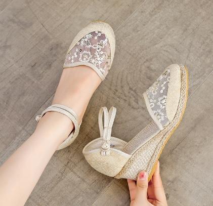 Heeled Sandals Women Wedges Espadrilles Summer Shoes Ladies Comfort Casual Closed Toe Sandal Pumps Heels Party Shoes Footwear