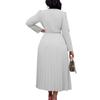 Large Size Women Fashion Solid V Neck Long Sleeves Dress Ladies Elegant One Piece Lace Up Slim Pleated Dress