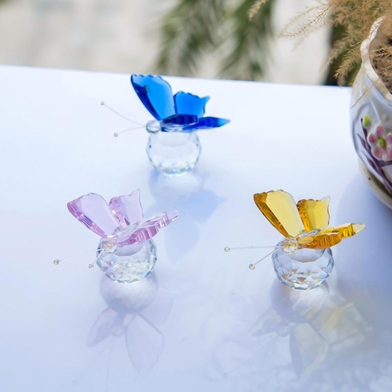 Crystal Butterfly with Crystal Ball Base Figurine Collection Statue Collectible