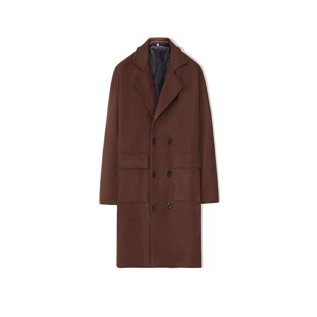 Men's Double-breasted Solid Color Casual Long Wool Coat Men's Jacket