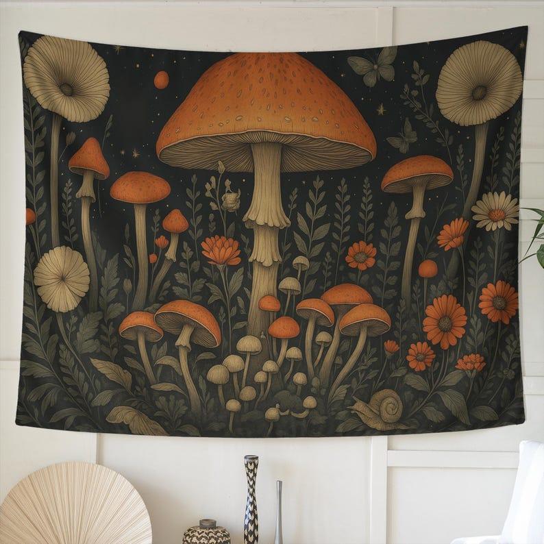 Curious Mushrooms tapestry 75x100 чёрный