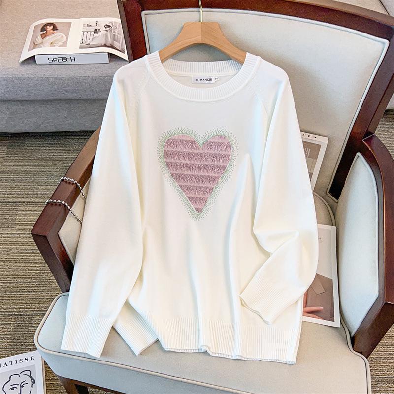 Plus Size Women's Round Neck Sweater - Bust 150/160, Hot Drill, Loose Fit Knitwear