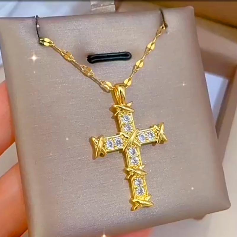 Luxurious Diamonds Encrusted Crucifix Necklace Adjustable Length Chain Accessory For Everyday Or Evening Wear