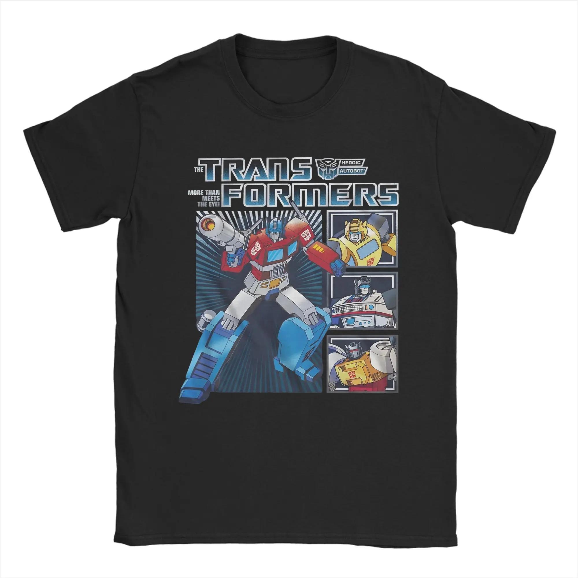 Черная оверсайз футболка с коротким рукавом с коллажем из Автоботов Трансформеров Оптимуса Прайма. Для фанатов аниме и игрушек 4XL