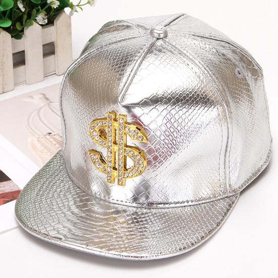 Baseball Cap Hip Hop Crocodile Skin Texture Rhinestone Decor Adjustable Buckle Cash Sign Sun Protection Anti-UV Glossy Punk Street Dance Hippie