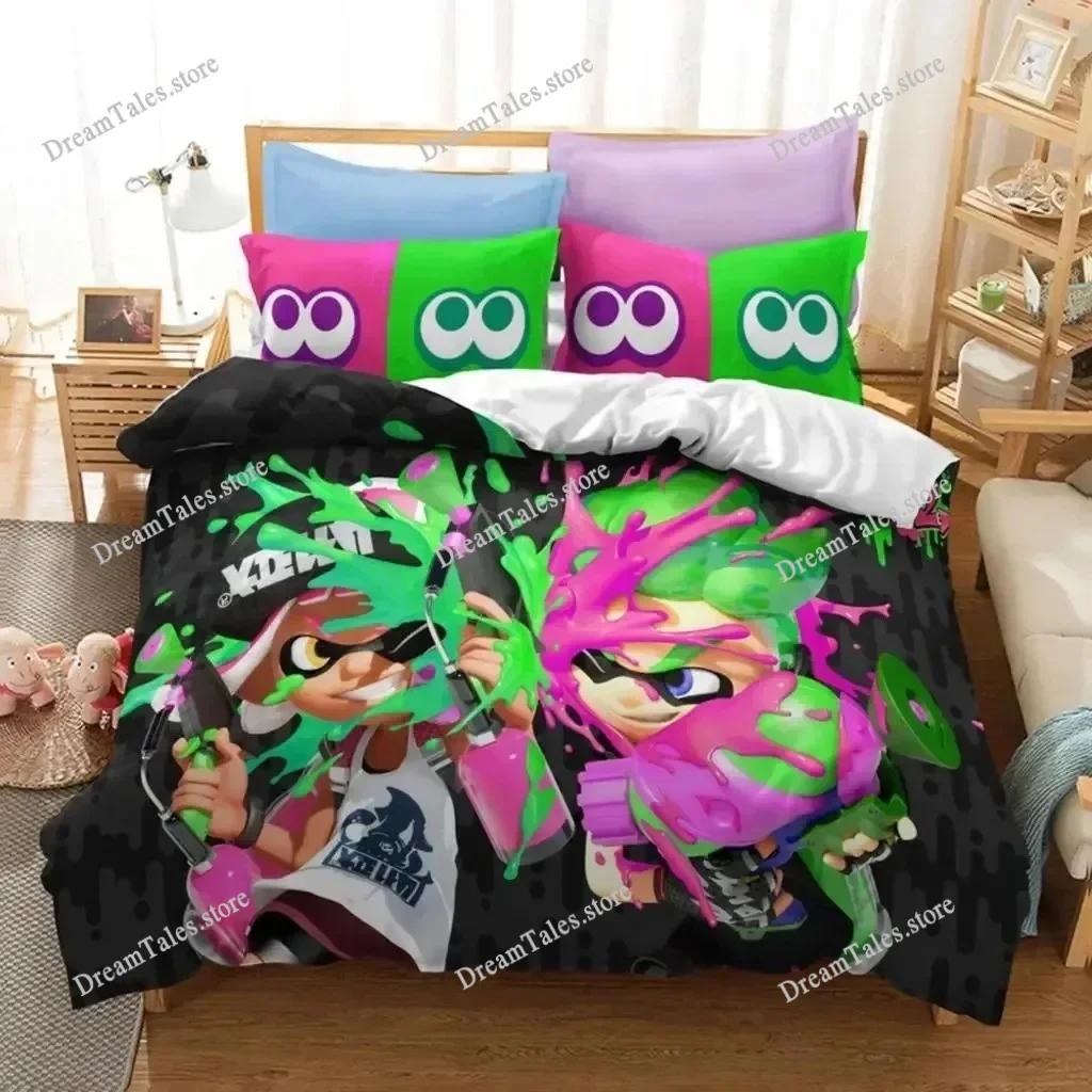 Popular Splatoon 2 Game Printed Bedding Set 3D Cartoon Duvet Cover Set Pillow Case Twin Full Queen King Size Bed Polyester Bed