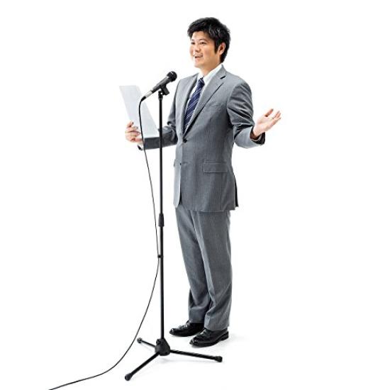 Sanwa Direct Microphone Stand, Straight Type, Clip-on, with Microphone Holder, Foldable, 146cm, 400-SPST3