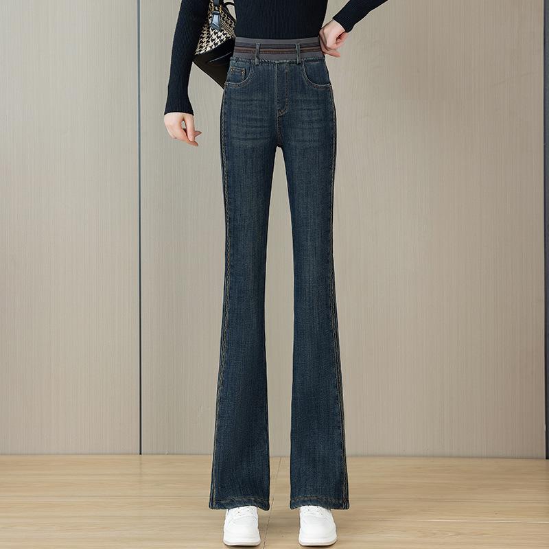 Women's High Waist Velvet-Lined Denim Flare Pants – Warm, Elastic, Slimming & Trendy