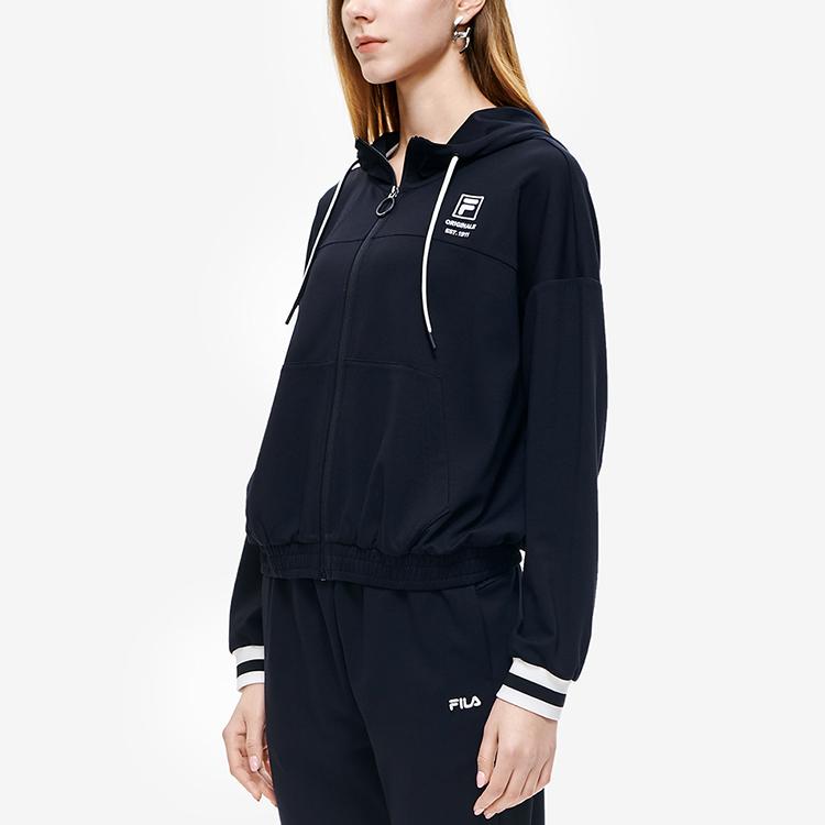 Fila Solid Color Casual Knit Hoodie Women Outerwear Black F11W229501F-BK
