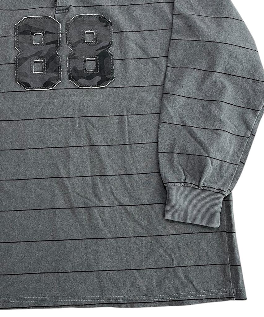 SK8ER ROCK Pigment 88 Pencil Stripe Rugby Shirt ((Charcoal*Black))