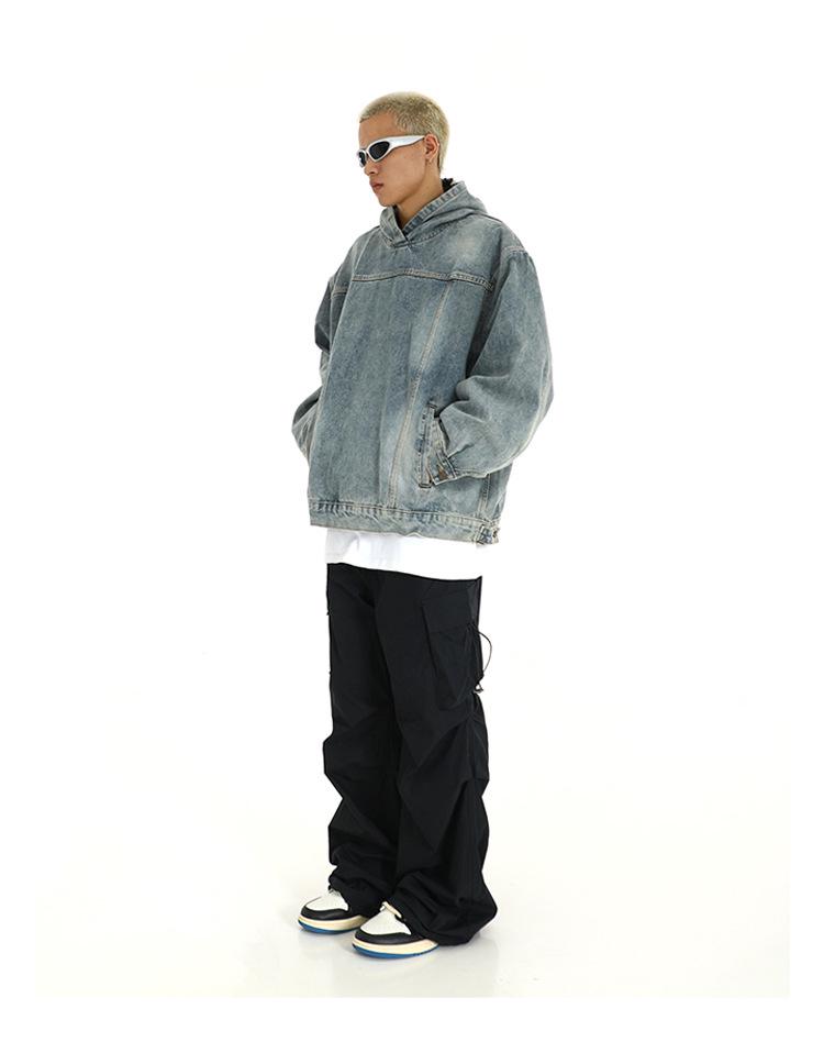 Felpa con cappuccio unisex in denim pesante lavato - Trendy, versatile e casual pullover