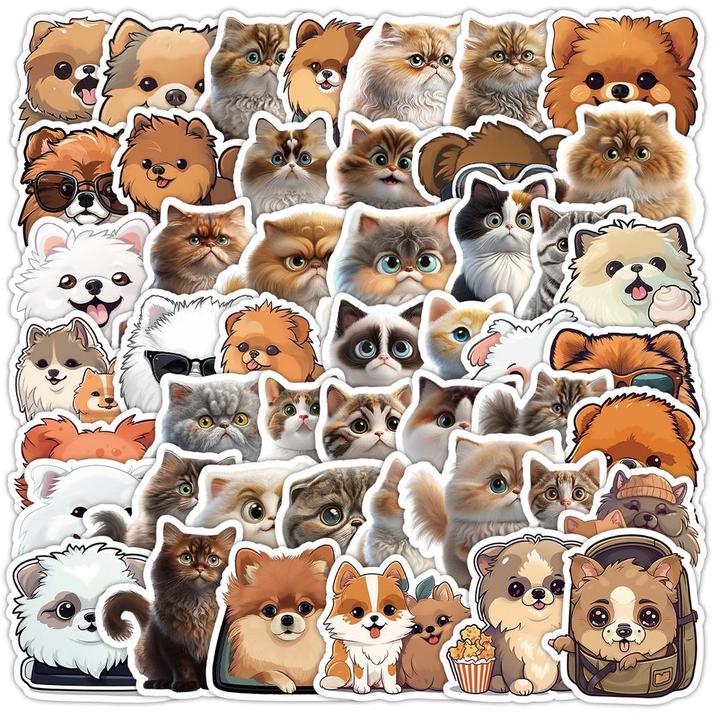 50 Pieces of Bichon Frise and Cat Graffiti Stickers, Water Cup, Computer Waterproof Decorative Stickers, Creative Animal Stationery Stickers