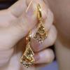 Luxury Brown Rhinestone Double Layer Geometric Earrings Fashion Women Jewelry