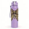 1PC Classic Leopard Print Bow 750ml Color Plastic Sports Water Bottle Leakproof Flip Straw Lid Suitable for Sports Office Home Use