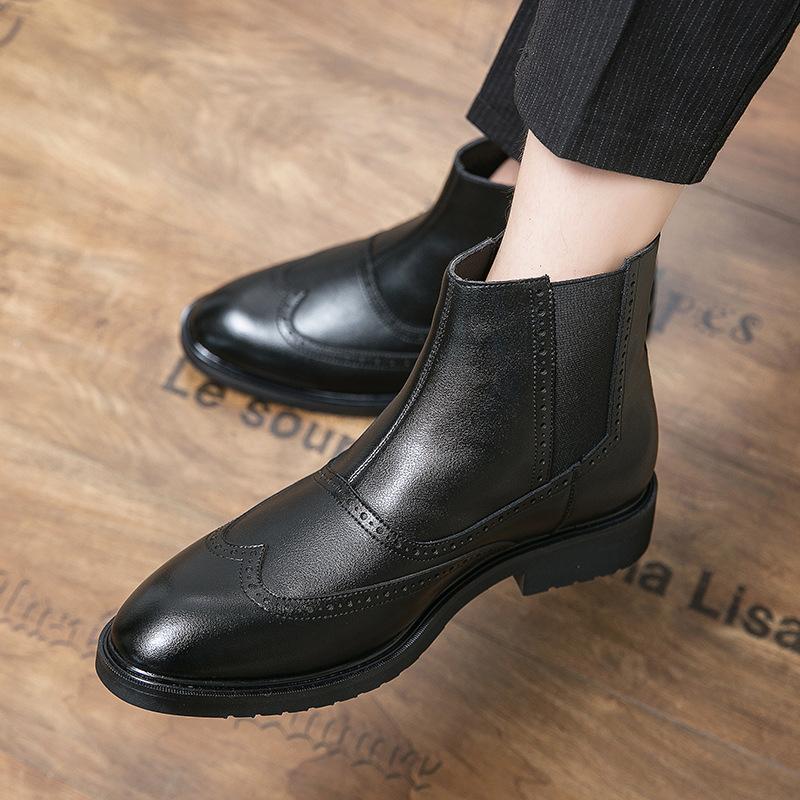 

Leather Shoes Men s Chelsea Boots Short Boots Martin Boots Brock Flower Fleece Leather Boots Platform British Men s Shoes Men s Short Boots 37