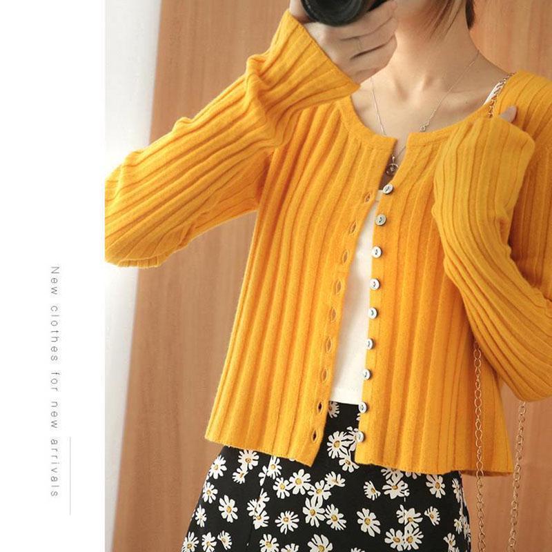 Spring and Autumn Female Cardigan Sweater Gentle Wind Thin Outer Long-sleeved Knitted Cardigan
