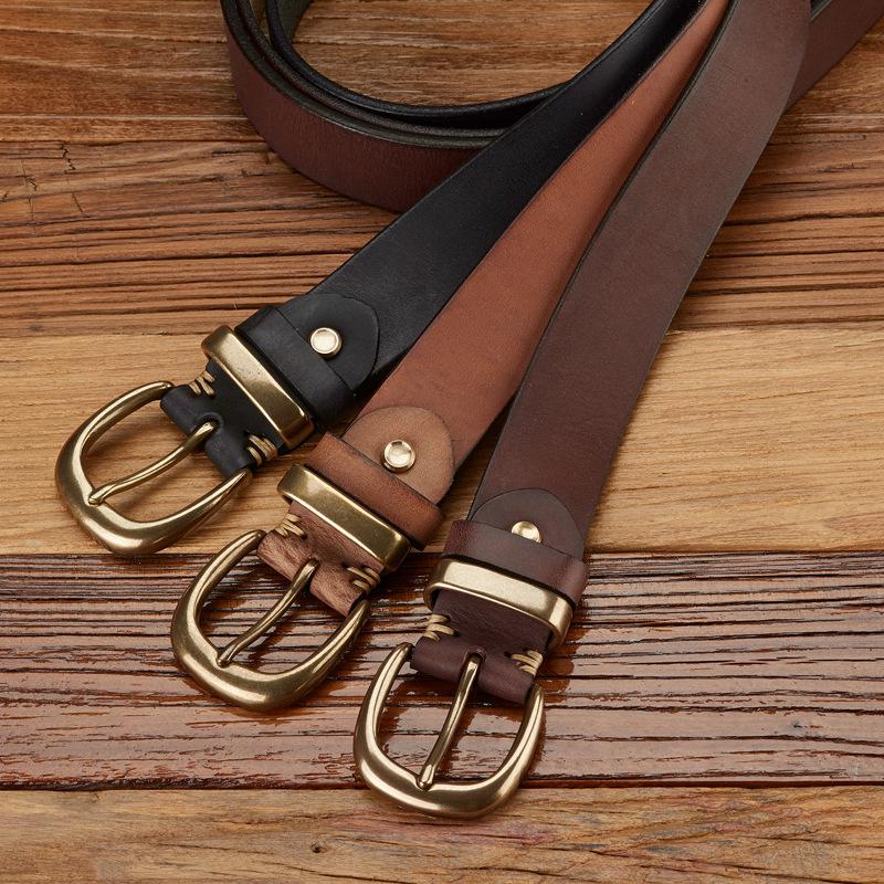 Retro Leather First Layer Cowhide Belt, Old Polished Men'S Jeans Belt, Middle-Aged And Young Casual Versatile Belt