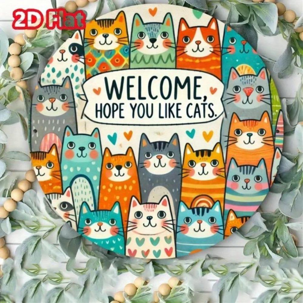 Willkommen Katze Eisenblech Schild Wanddeko Bunt Haus Veranda Raum