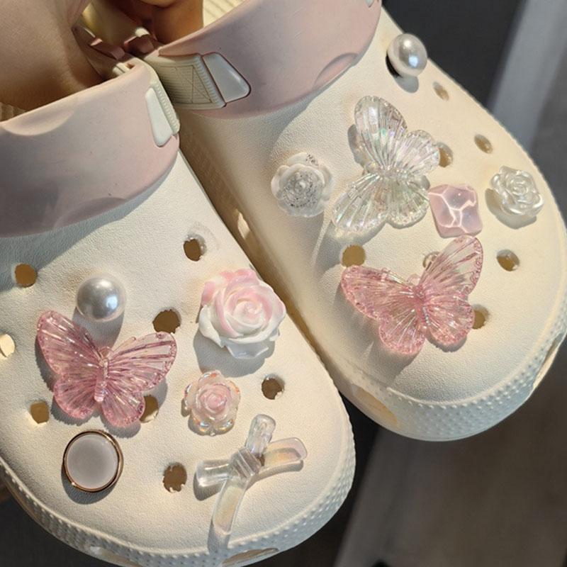 Vintage Rose Shoe Charms DIY Shoe Buckle Pearl Butterfly Detachable Decoraticoraon Buckle Shoe Accessories Girls Party Gift New