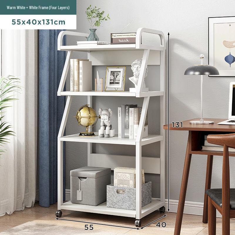 Multi-Layer Floor-Standing Adjustable Storage Rack with Trash Can Holder for Kitchen Use