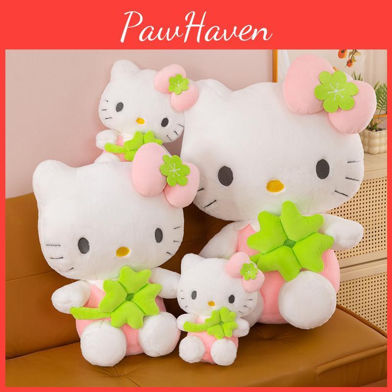 Fourleaf Green Clover Bow Cat Plush Toy Girlfriends Lucky Gift