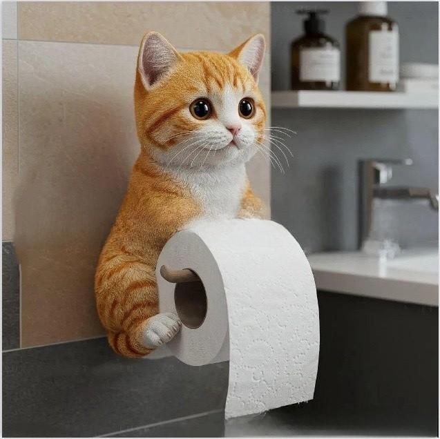 Cat Paper Holder Resin Cute Cat Design Wall Mount Tissue Dispenser For Bathroom Decor
