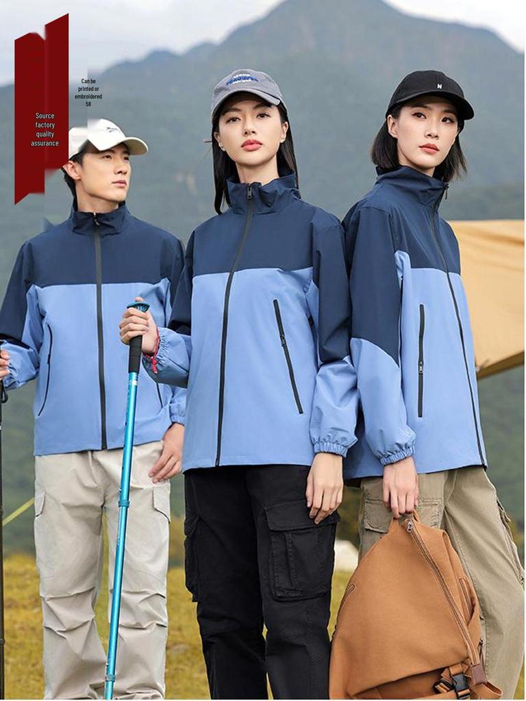 Unisex Farbblock Winddichte Wasserdichte Jacke mit Logo