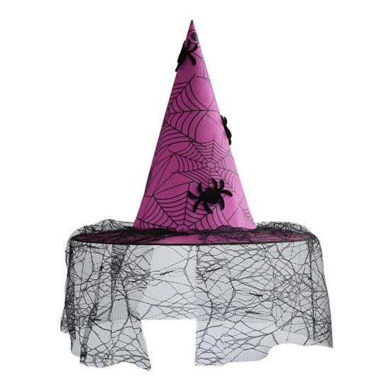 Creative Halloween Night Headgear Witch Hat, with Lace Mesh And Simulated Spiders, Gothic Decorative Spider Web Hat Style Costume Accessory,