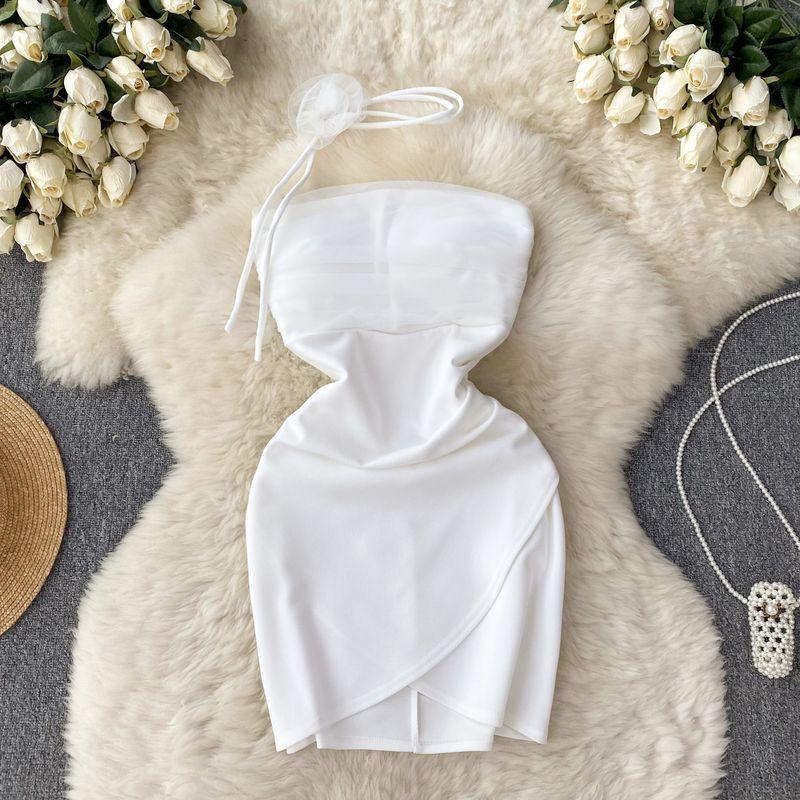 

Asian Dress Skinny Mesh Chic and Beautiful Tube Top White L