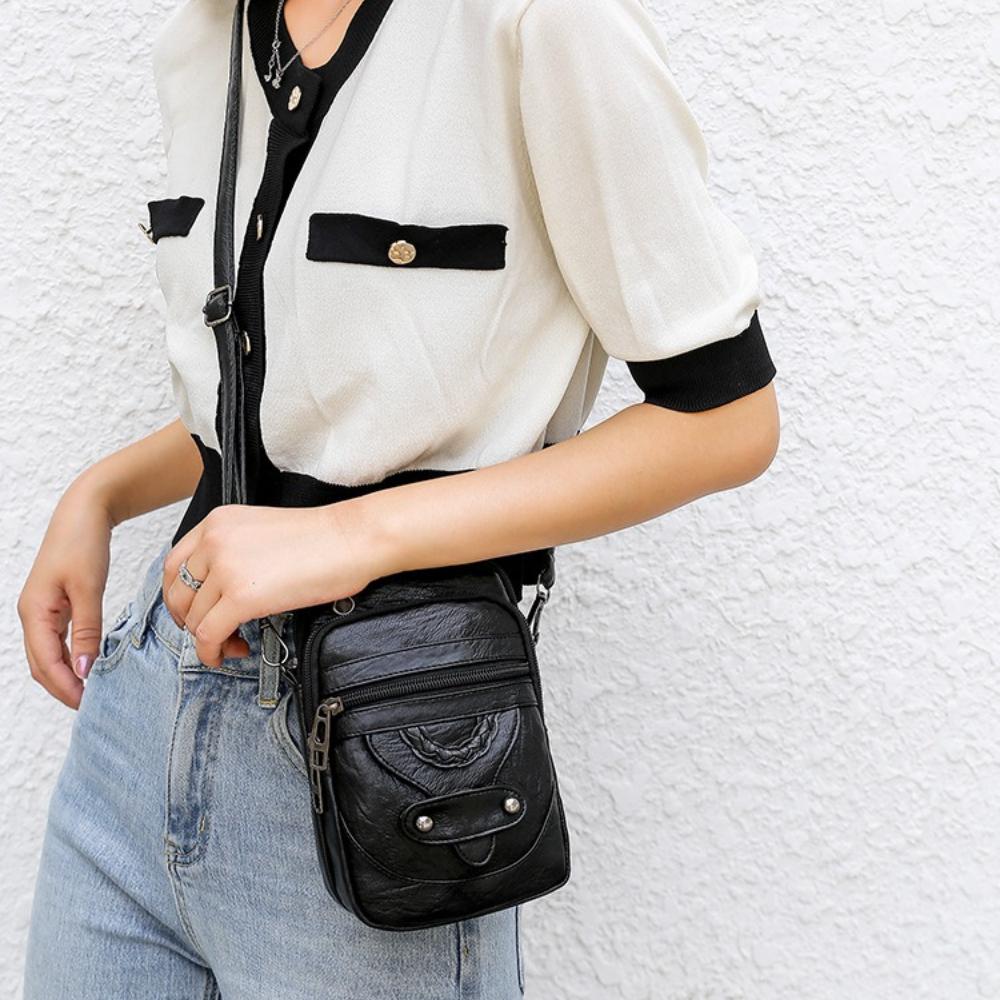Women Vintage Soft Faux Leather Crossbody Phone Bag, Small Multi Zipper Pocket Shoulder Purse, Adjustable Strap Mini Handbag for Daily Travel Shopping