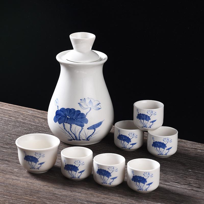 Sake-Keramik-Weinset im japanischen Stil Spender Sake-Becher Baijiu-Becher-Set Haushalt Küche Traditionelles Trink-Barzubehör-Set Neu