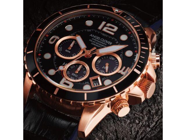 Angel Clover Watch TIME CRAFT DIVER TCD45PBK-BK Men's Black Leather Band NEW