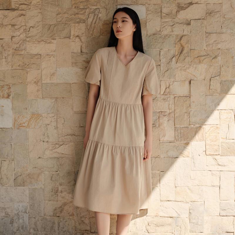 

Elva Island Women s Solid V-Neck Short Sleeve Mid-Length Dress L