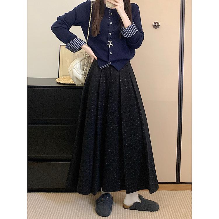 Plus Size Women s High Waist Polka Dot Mid-Length Woolen Skirt Large