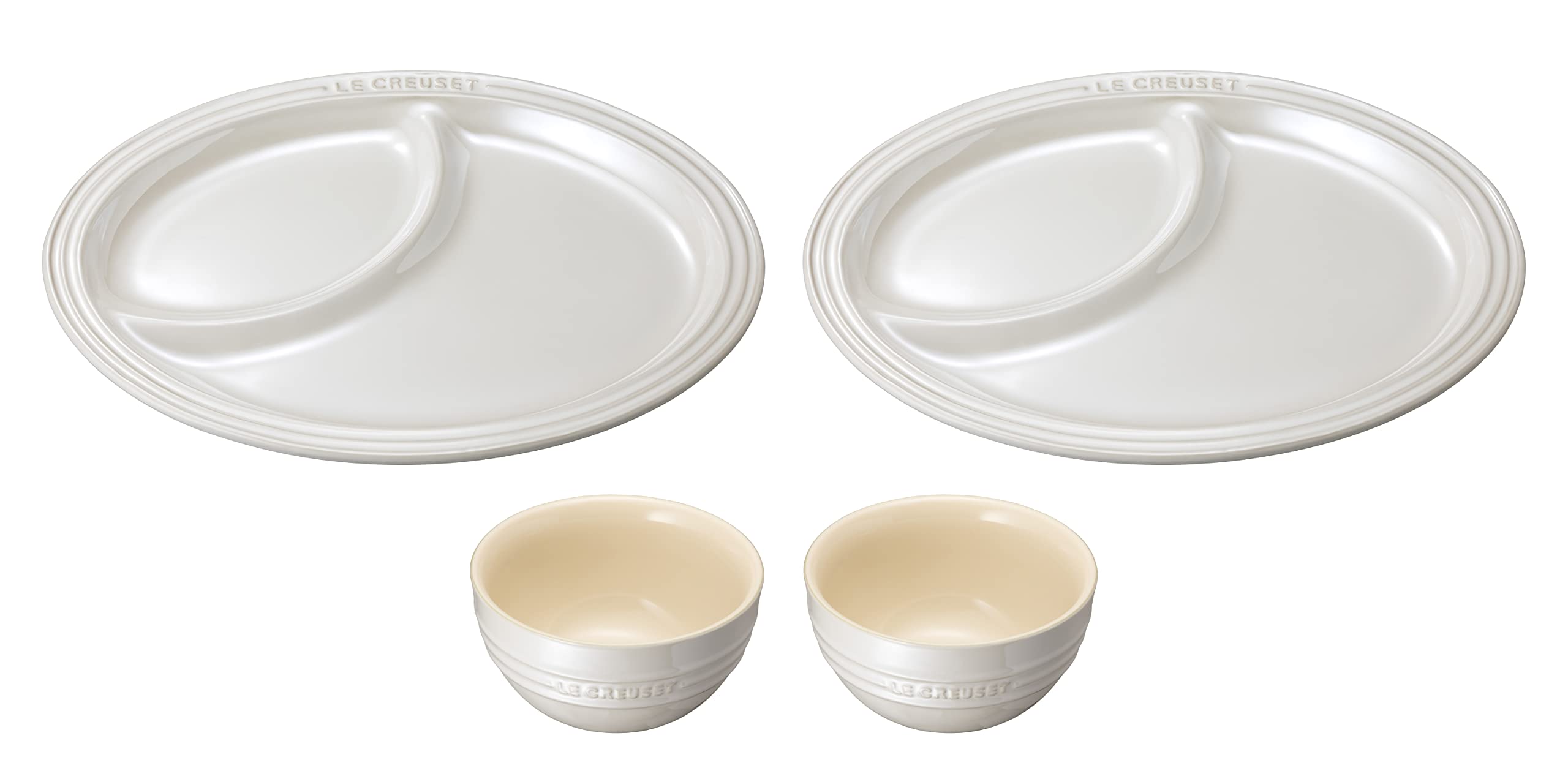 Le Creuset Multi Oval Plate Set White Luster 4-Piece Dish and Bowl Set
